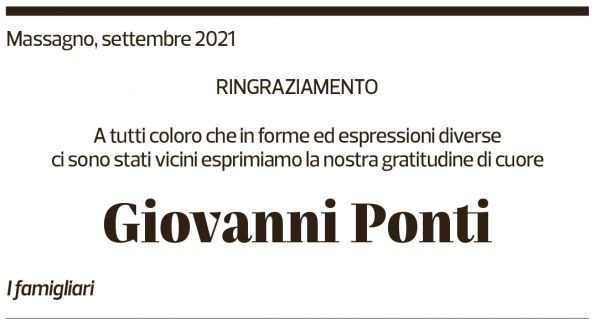 Annuncio funebre Giovanni Ponti