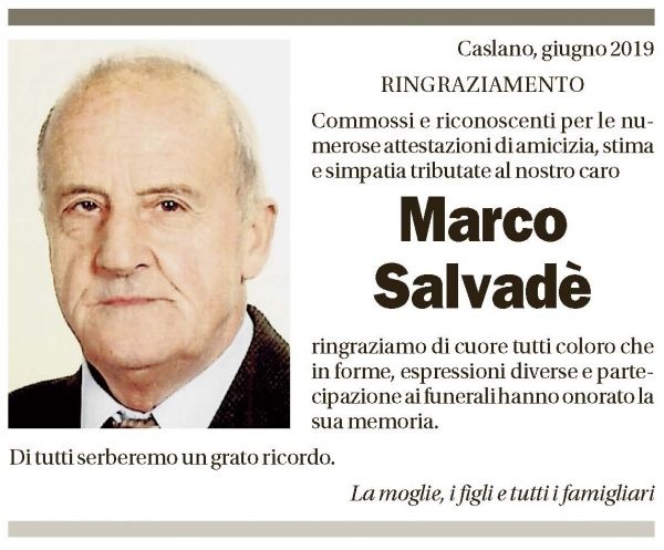 Annuncio funebre Marco Salvadè