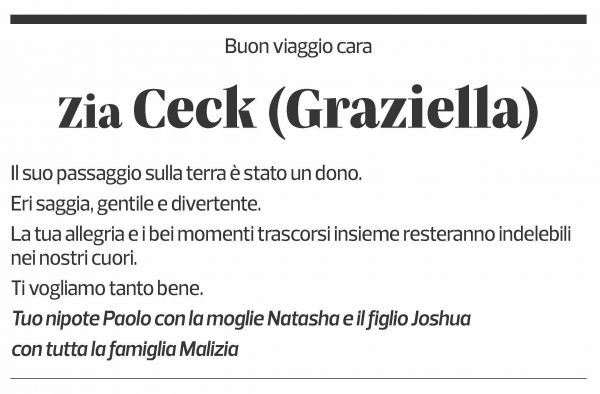 Annuncio funebre Graziella Sutto