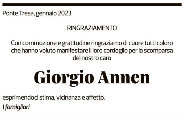 Annuncio funebre Giorgio Annen