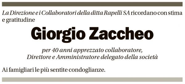 Annuncio funebre Giorgio Zaccheo