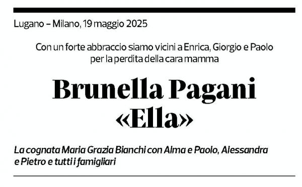 Annuncio funebre Ella Pagani