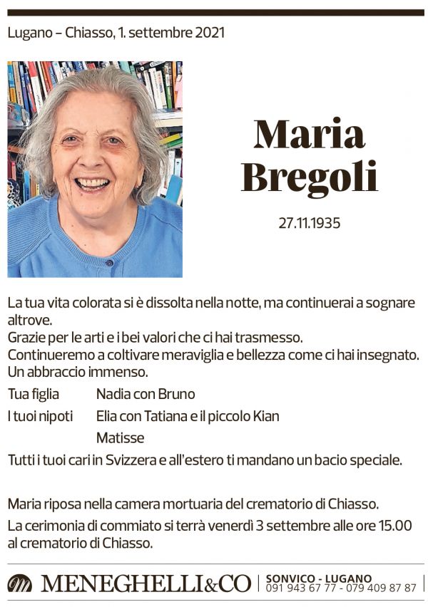 Annuncio funebre Maria Bregoli