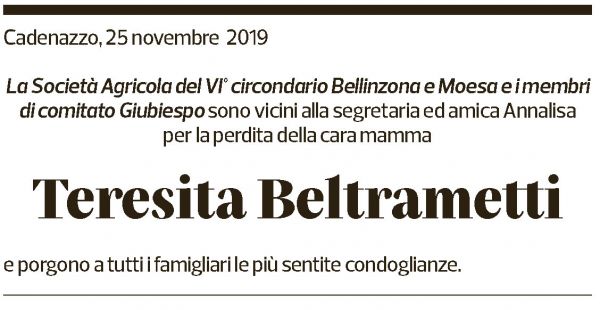 Annuncio funebre Teresita Beltraminetti