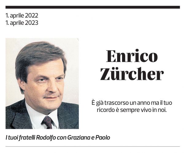 Annuncio funebre Enrico Zürcher