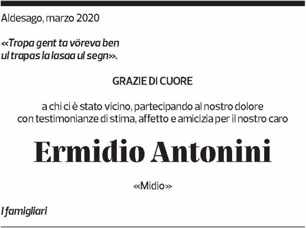 Annuncio funebre Ermidio Antonini