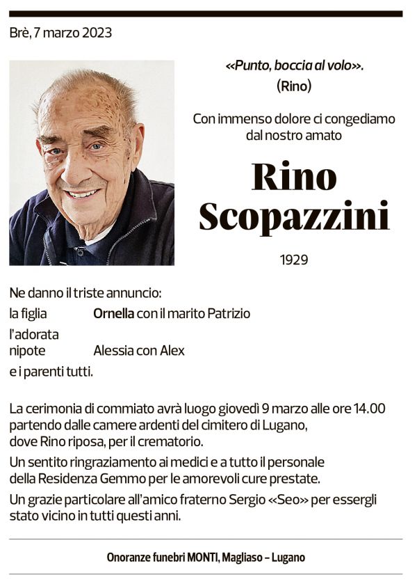 Annuncio funebre Rino Scopazzini