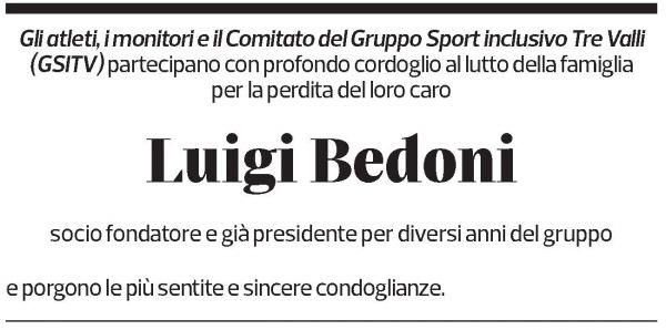 Annuncio funebre Luigi Bedoni