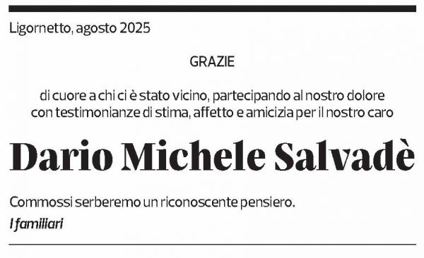 Annuncio funebre Dario Michele Salvadè