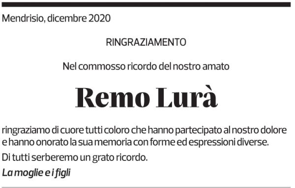 Annuncio funebre Remo Lurà