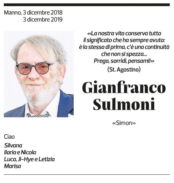 Annuncio funebre Gianfranco Sulmoni