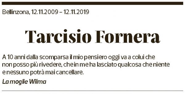 Annuncio funebre Tarcisio Fornera
