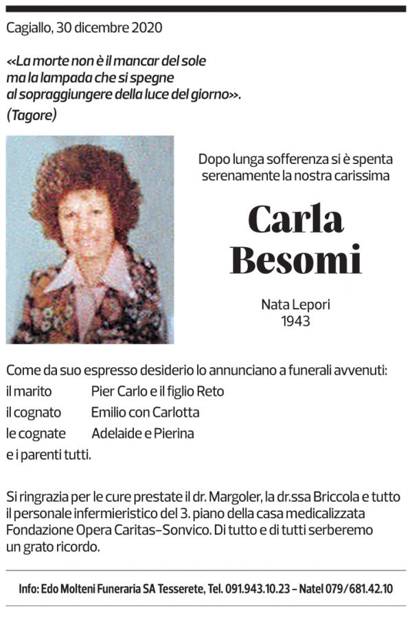 Annuncio funebre Carla Besomi
