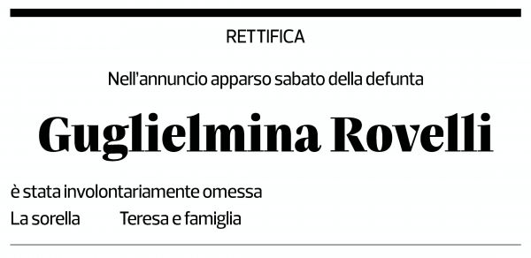 Annuncio funebre Guglielmina Rovelli