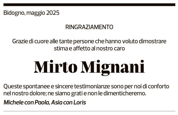 Annuncio funebre Mirto Mignani