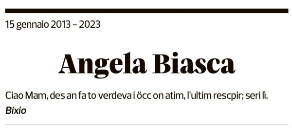 Annuncio funebre Angela Biasca