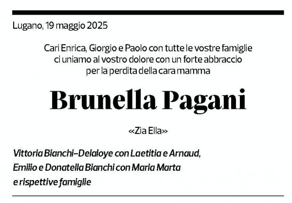 Annuncio funebre Ella Pagani