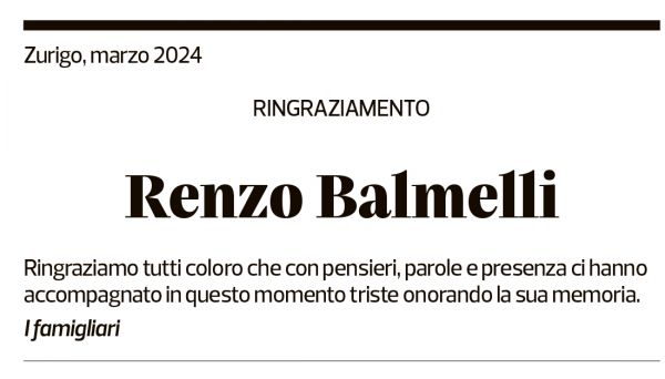 Annuncio funebre Renzo Balmelli