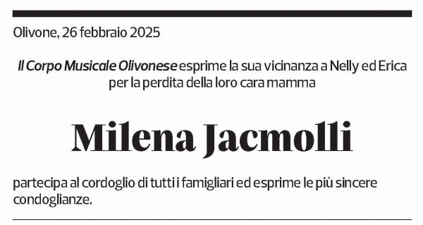 Annuncio funebre Milena Jacmolli