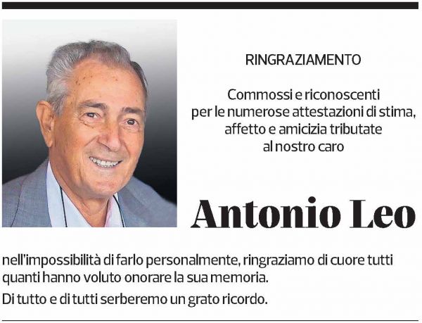 Annuncio funebre Antonio Leo