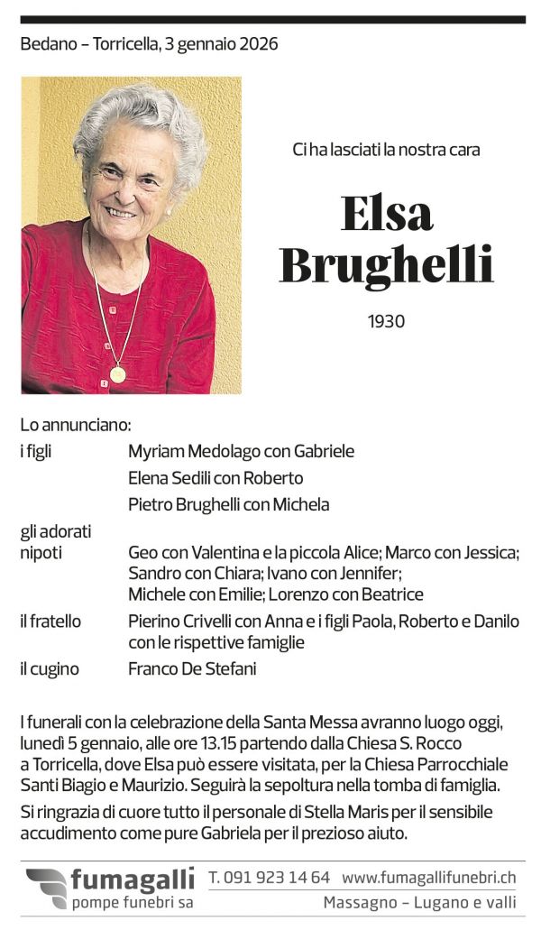 Annuncio funebre Elsa Brughelli