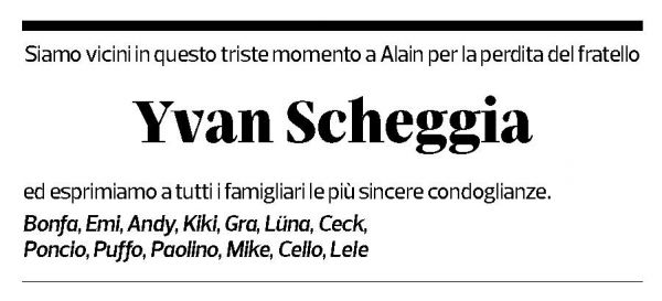 Annuncio funebre Yvan Scheggia