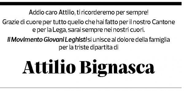 Annuncio funebre Attilio Bignasca