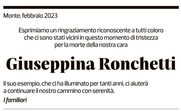 Annuncio funebre Giuseppina Ronchetti