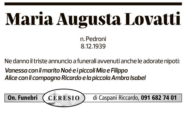 Annuncio funebre Maria Augusta Lovatti