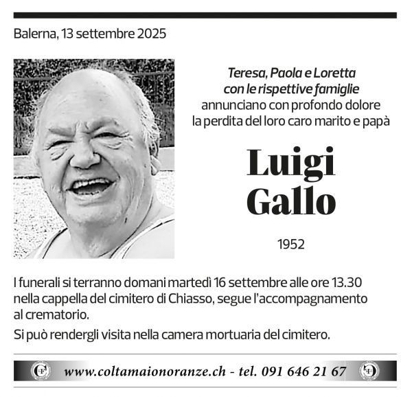 Annuncio funebre Luigi Gallo