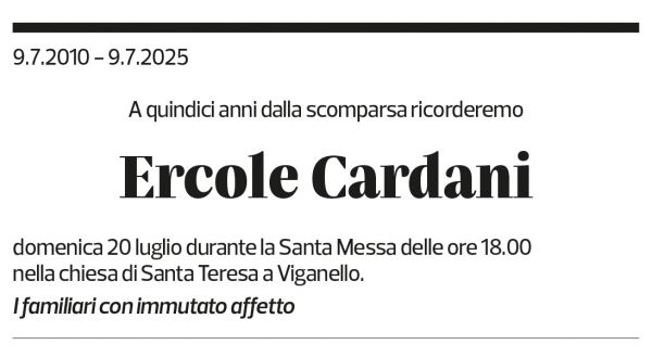 Annuncio funebre Ercole Cardani