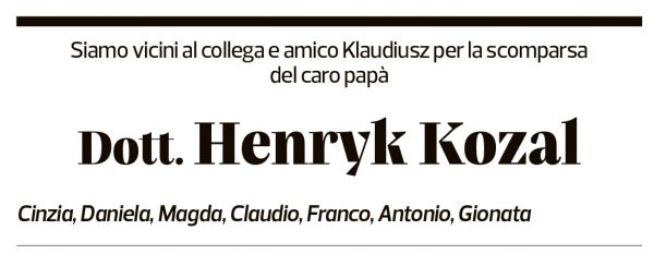 Annuncio funebre Henryk Kozal