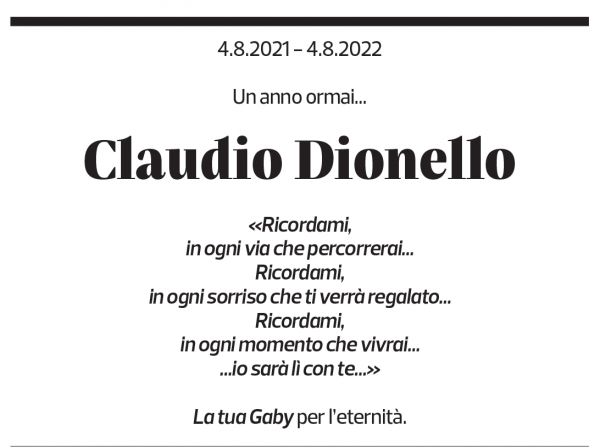 Annuncio funebre Claudio Dionello