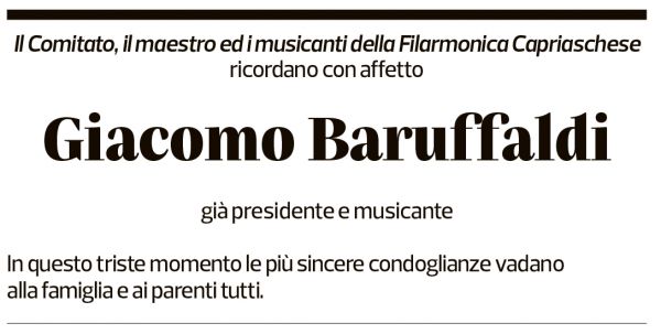 Annuncio funebre Giacomo Baruffaldi