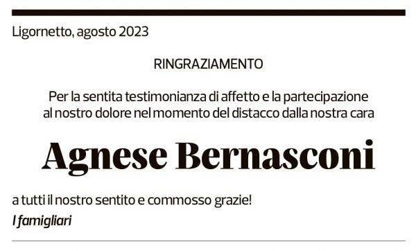 Annuncio funebre Agnese Bernasconi