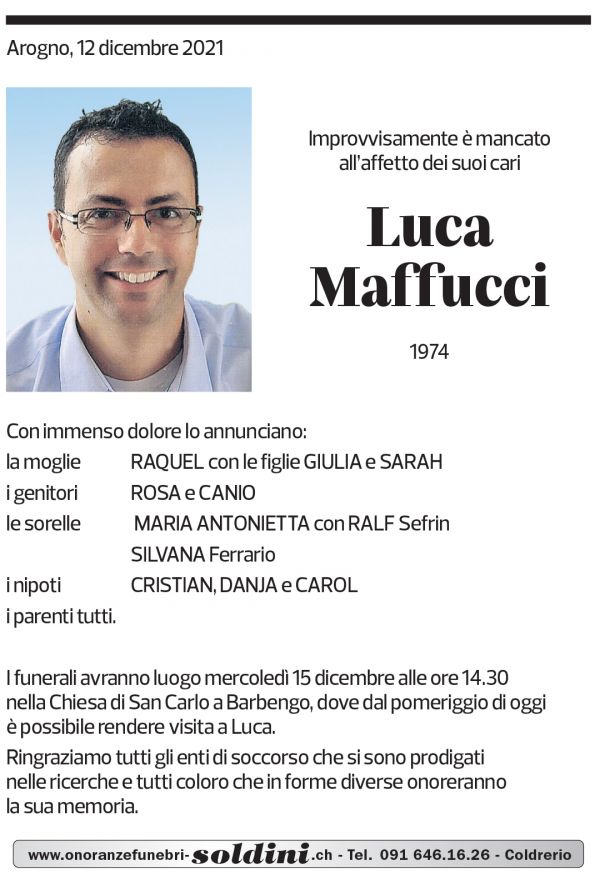 Annuncio funebre Luca Maffucci