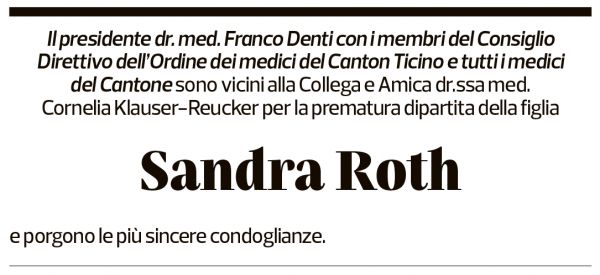 Annuncio funebre Sandra Roth