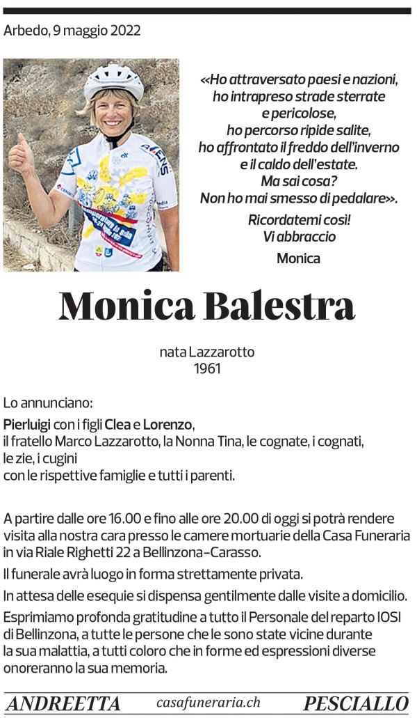 Annuncio funebre Monica Balestra