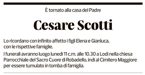 Annuncio funebre Cesare Scotti