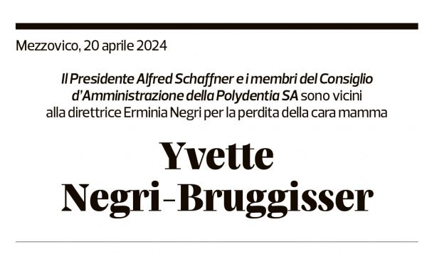 Annuncio funebre Yvette Negri-brugisser