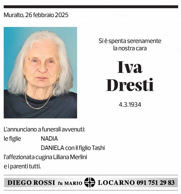Annuncio funebre Iva Dresti