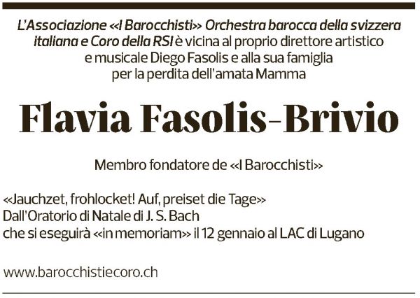 Annuncio funebre Flavia Fasolis-brivio