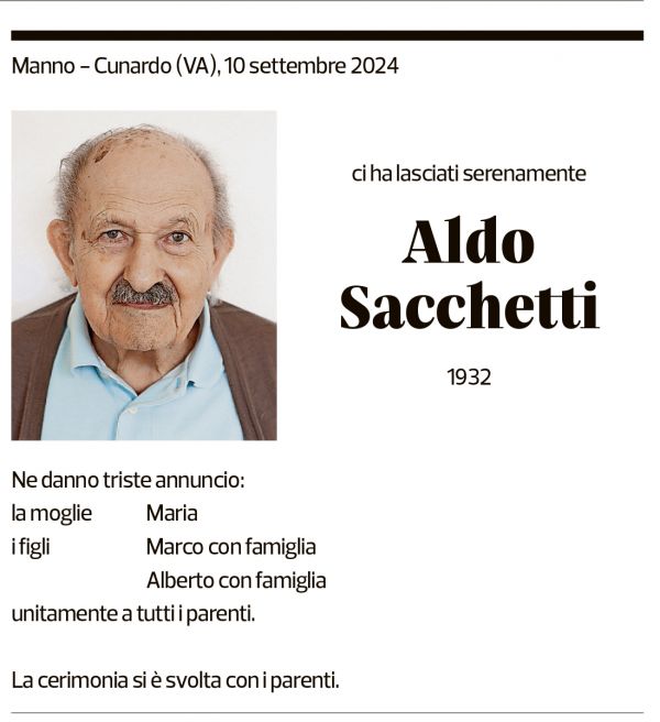 Annuncio funebre Aldo Sacchetti