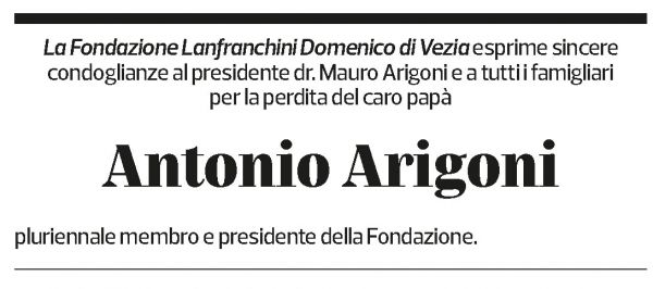 Annuncio funebre Antonio Arigoni