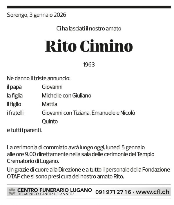 Annuncio funebre Rito Cimino