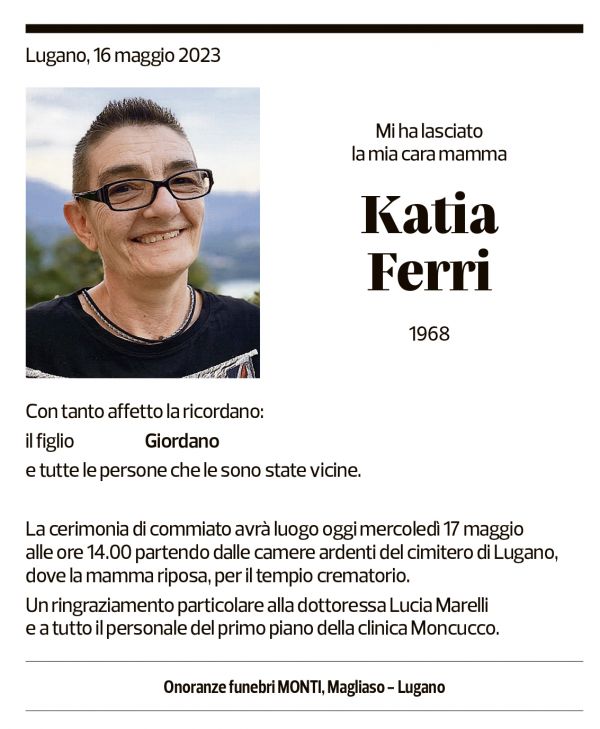 Annuncio funebre Katia Ferri