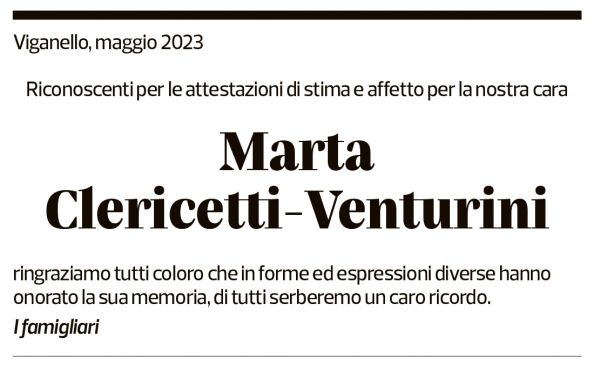 Annuncio funebre Marta Clericetti-venturini