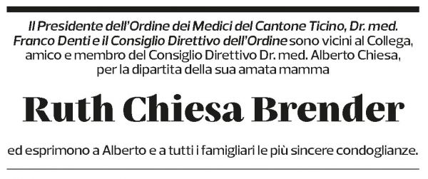 Annuncio funebre Ruth Chiesa Brender