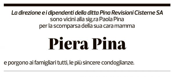 Annuncio funebre Piera Pina