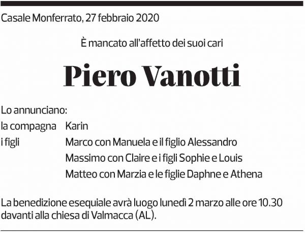 Annuncio funebre Piero Vanotti